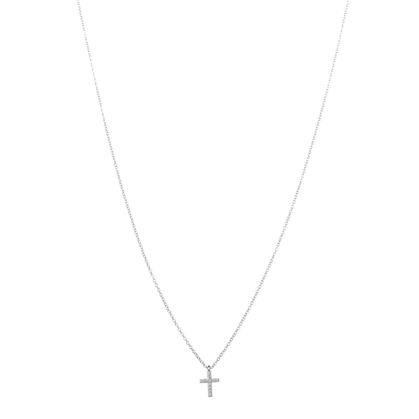 18K White Gold Diamond Mini Cross Pendant Necklace