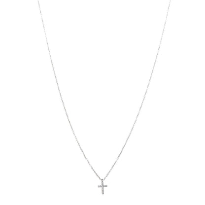 Tiffany 18K White Gold Diamond Mini Cross Pendant Necklace 1 of 6