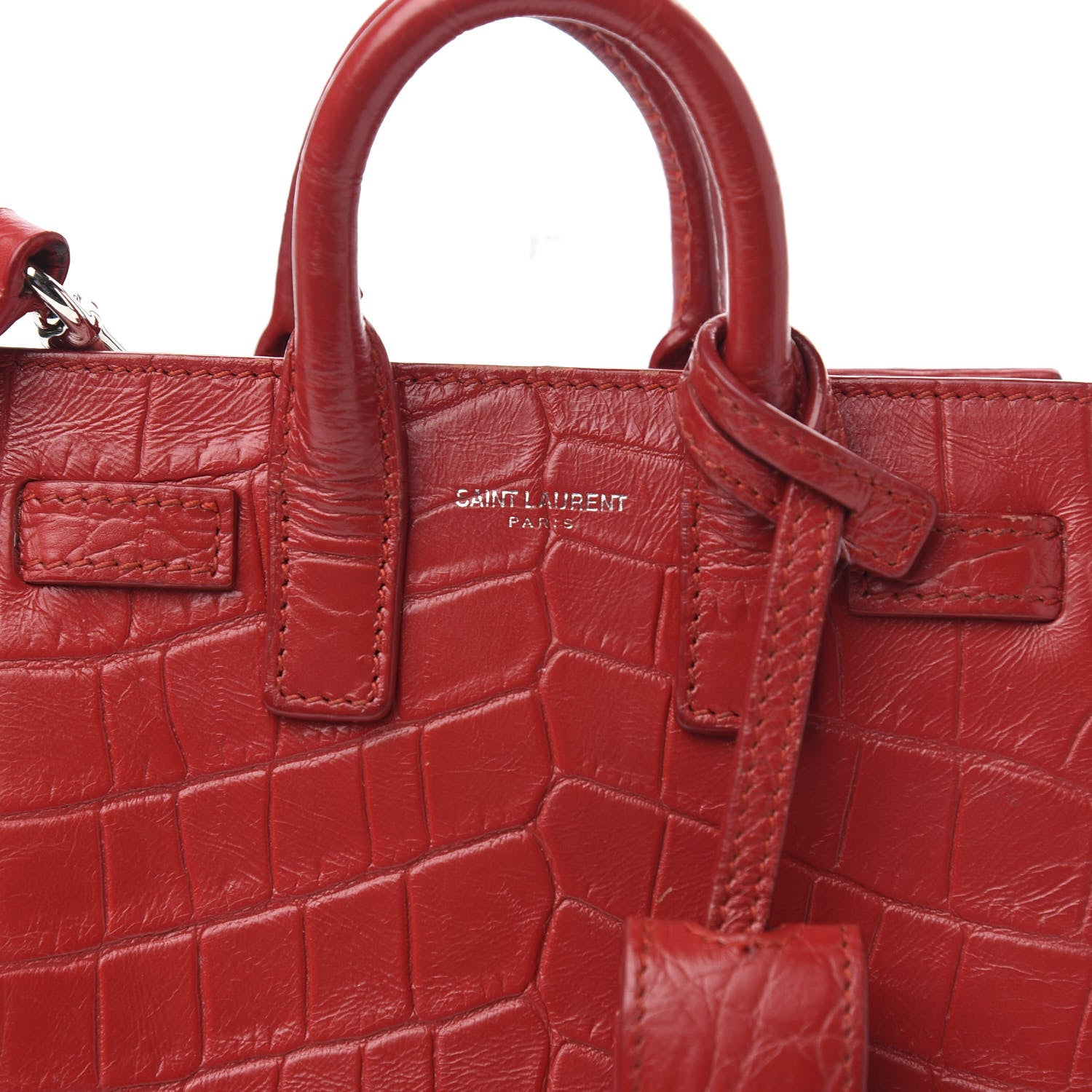 Saint Laurent Calfskin Crocodile Embossed Toy Sac De Jour Red 11 of 11