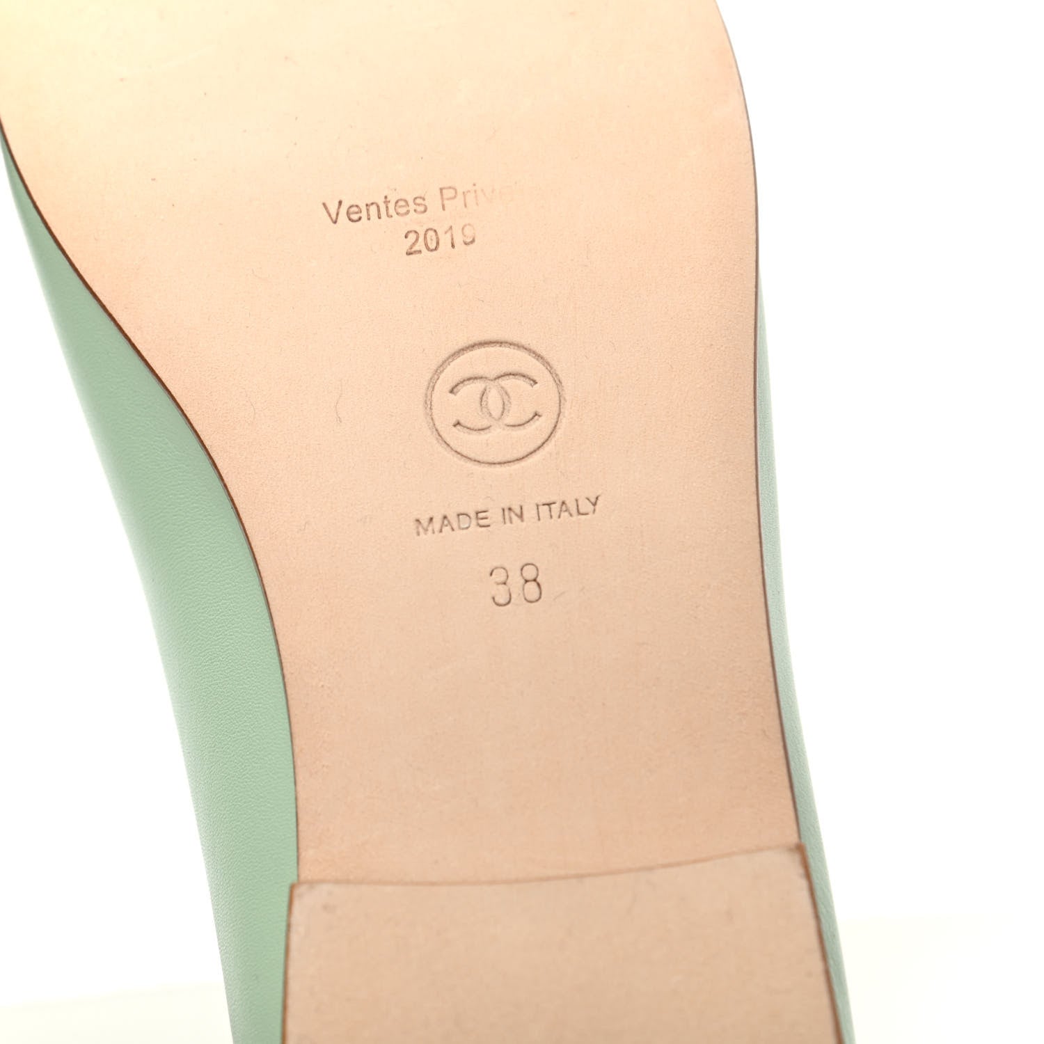 Chanel Calfskin Cap Toe CC Ballerina Flats 38 Light Green 8 of 9