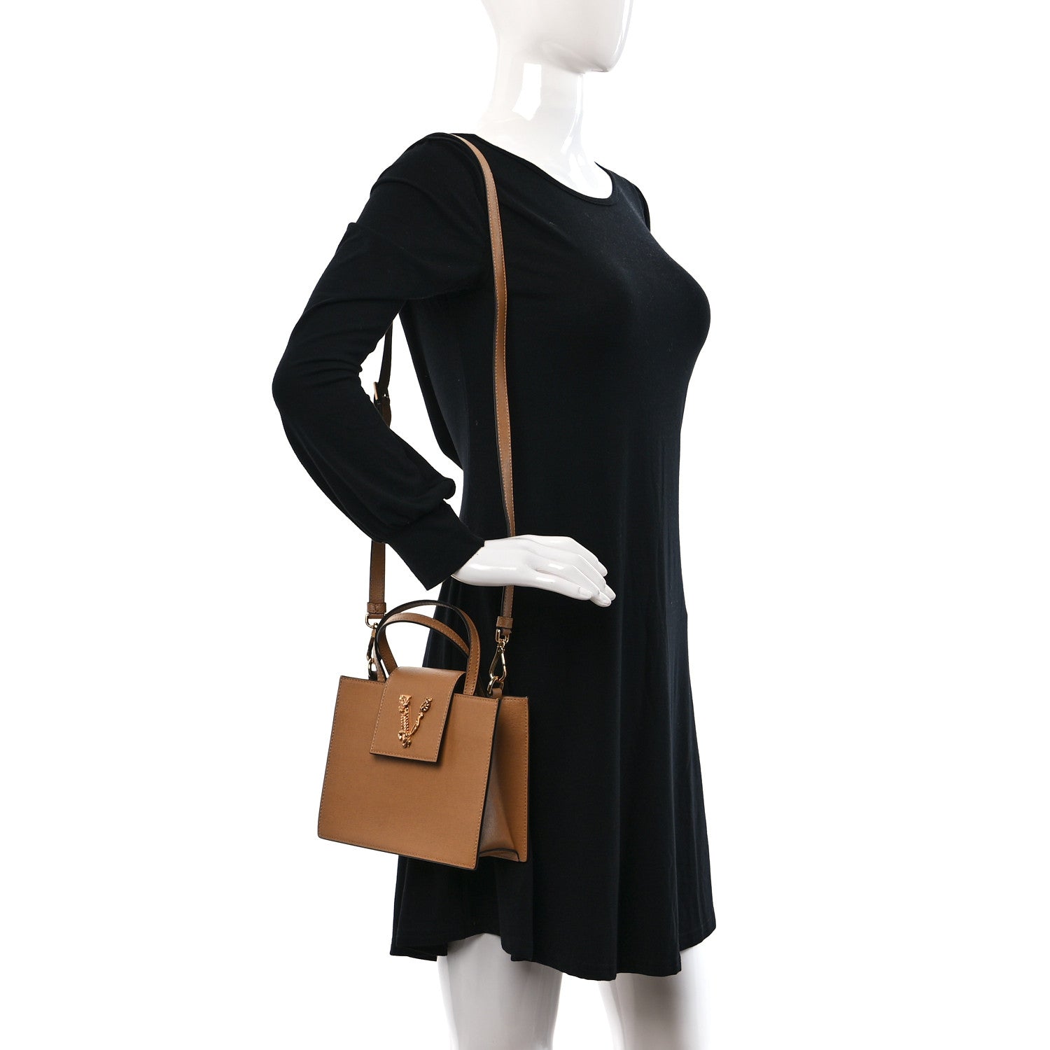 Versace Saffiano Virtus Top Handle Shoulder Bag Camel 2 of 8