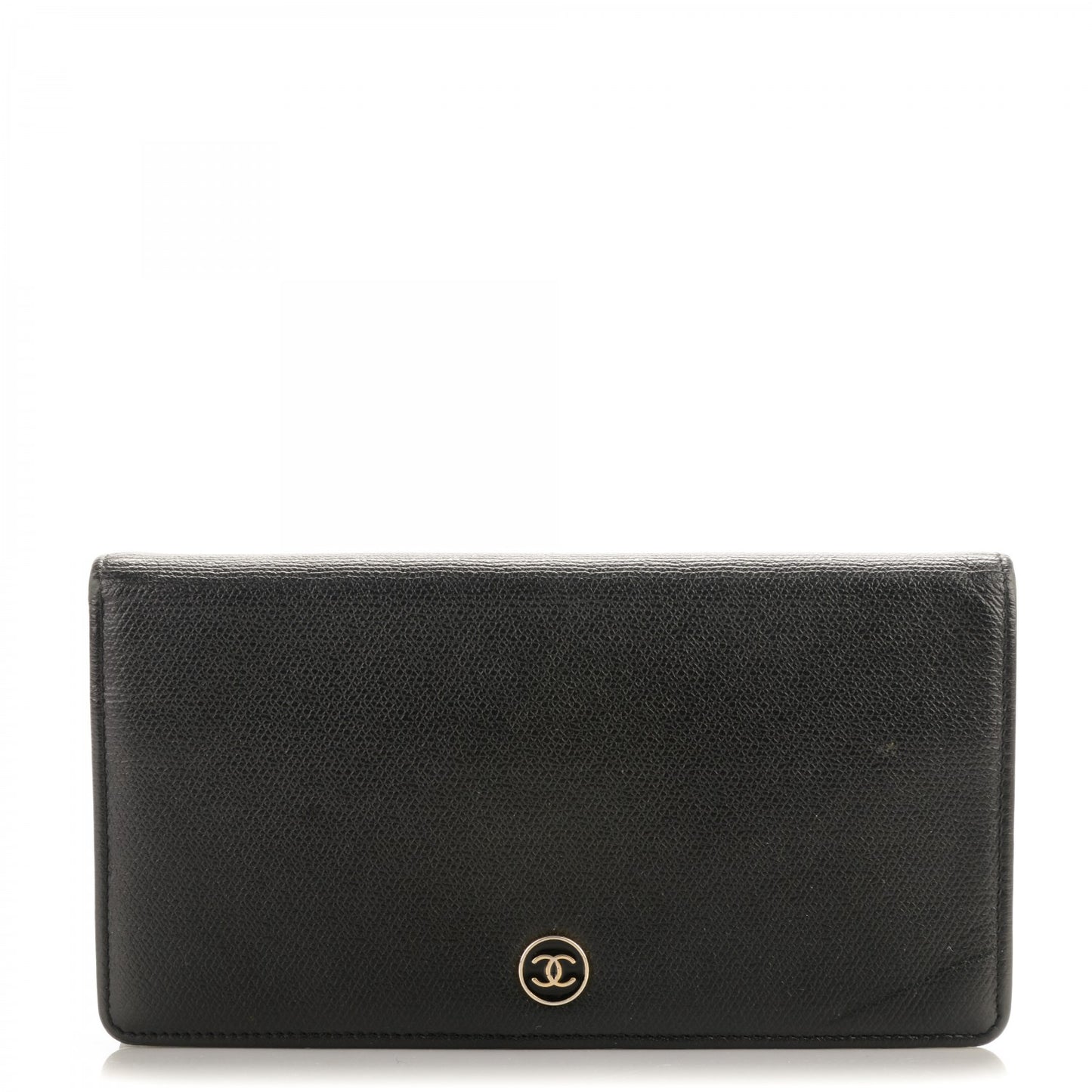 Grained Calfskin CC Button Yen Wallet Black