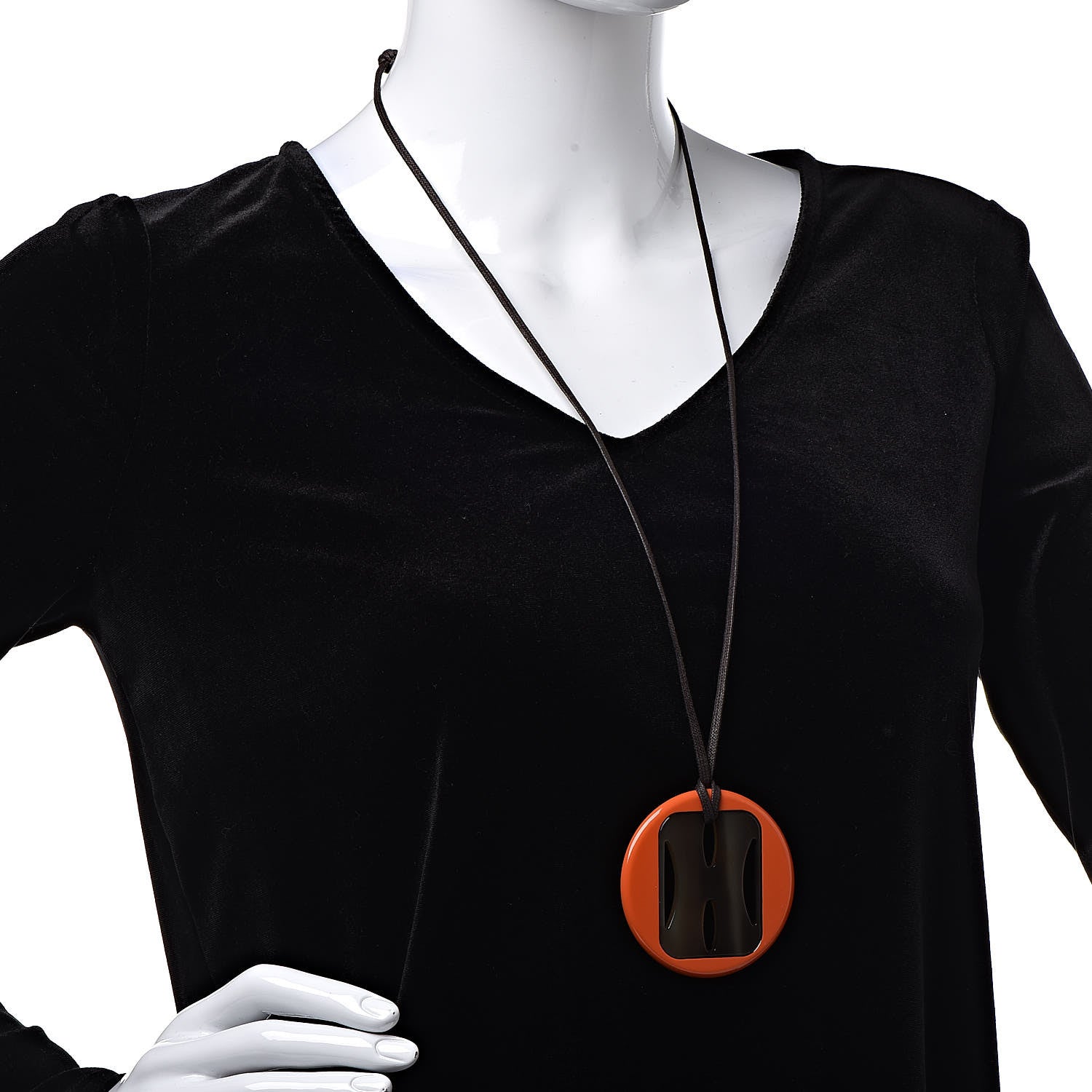 Hermes Buffalo Horn Lacquer Tonkin Necklace Orange 2 of 5