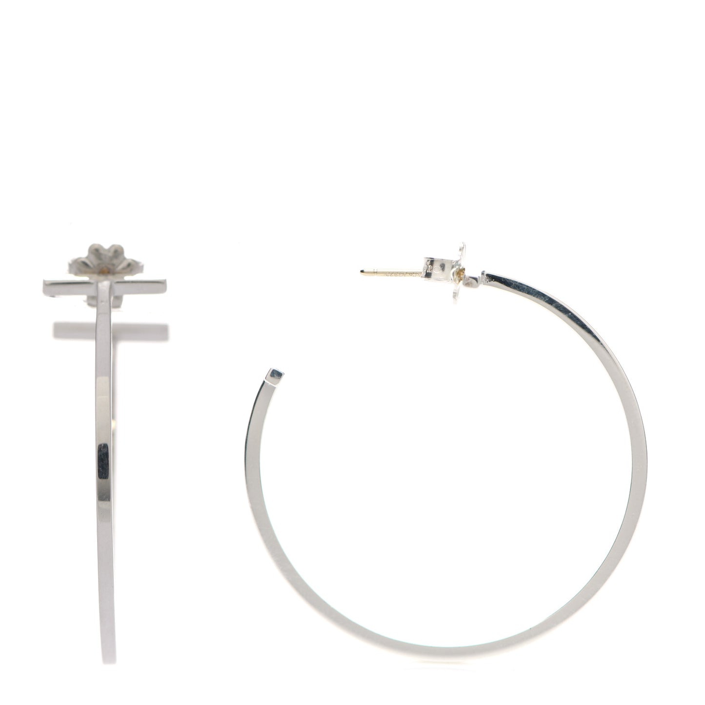 Sterling Silver Large T Wire Hoop Earrings