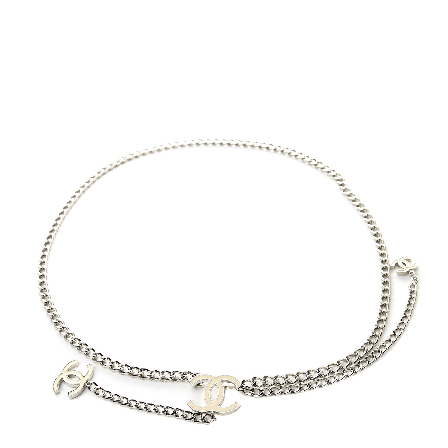 Chanel Enamel CC Ceinture Fantai Adjustable Belt Silver White 1 of 6