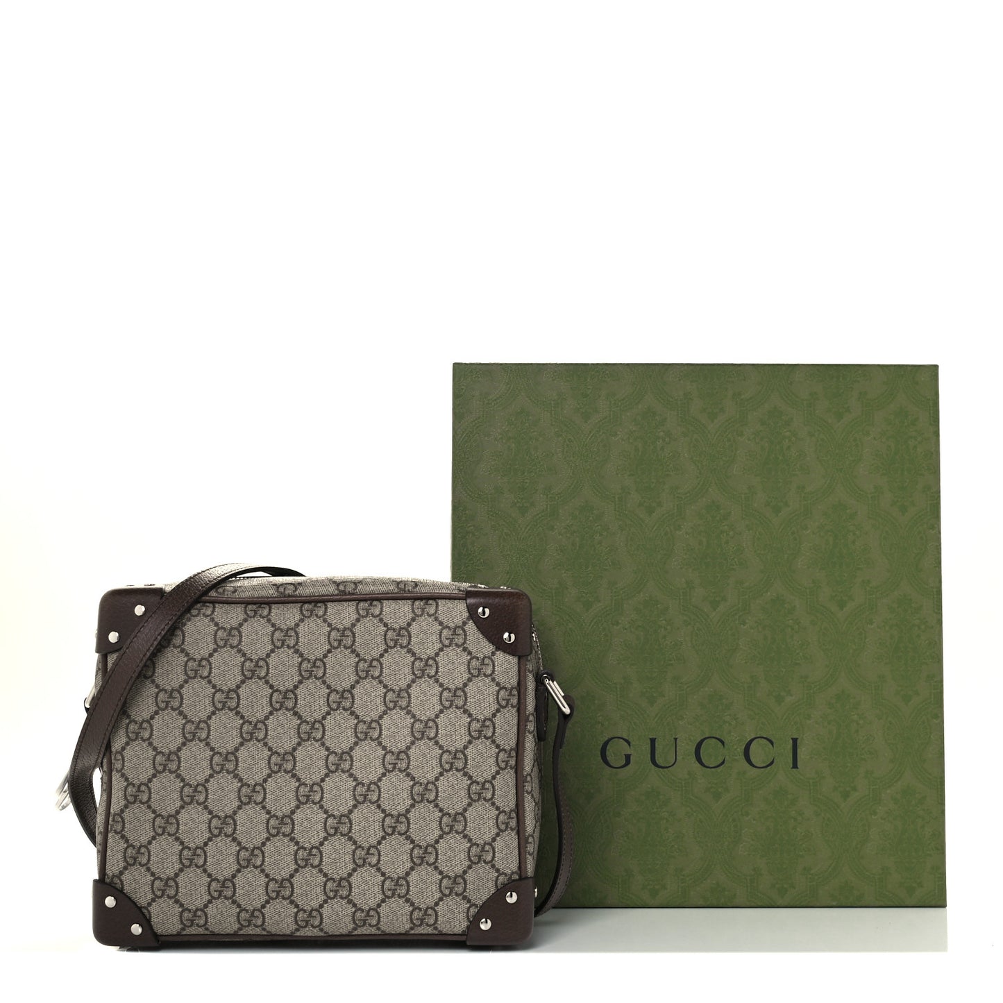 GG Supreme Monogram Textured Calfskin Square Messenger Bag Beige Ebony New Acero