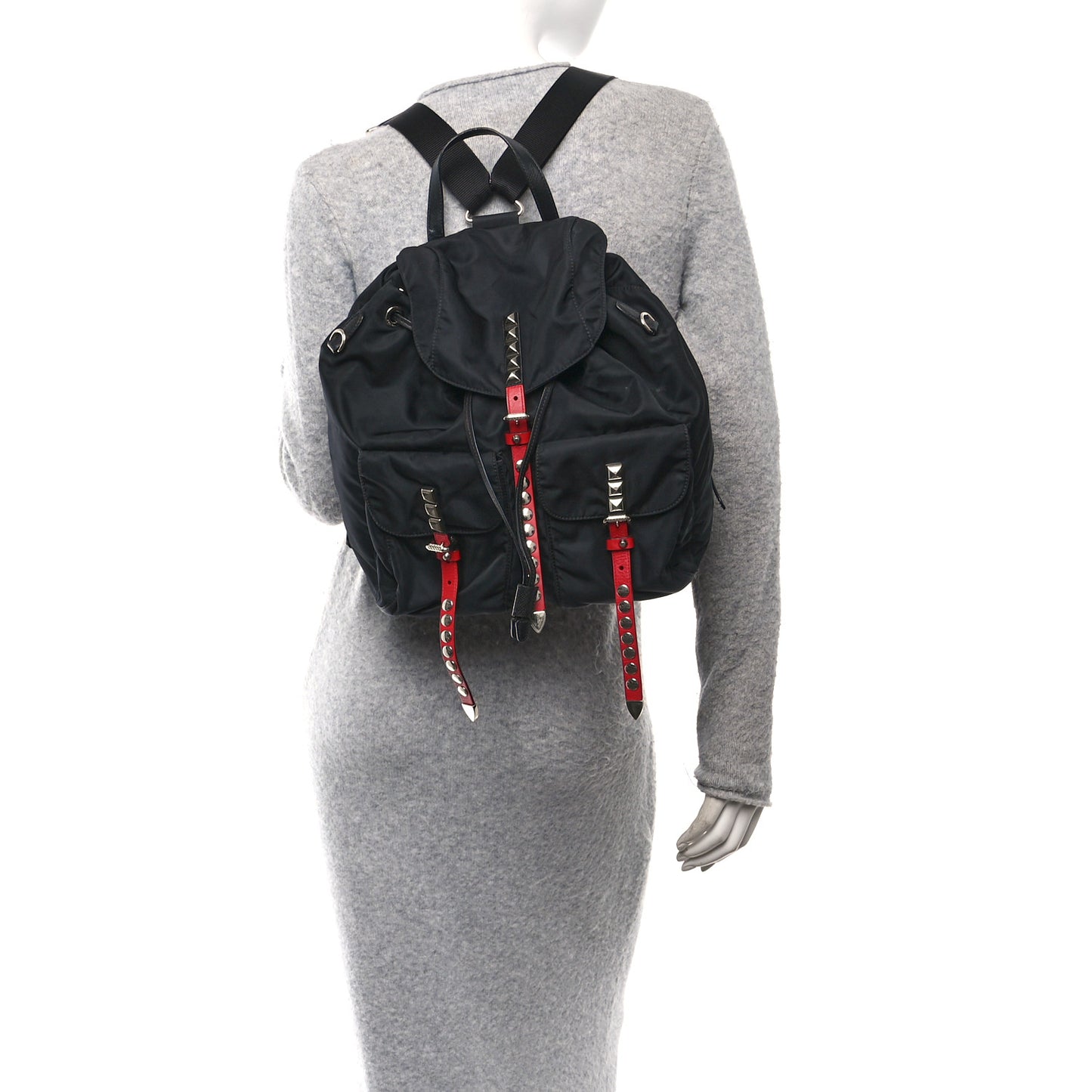 Nylon New Vela Studded Backpack Black Fuoco
