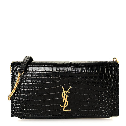 Saint Laurent Crocodile Embossed Monogram Phone Holder Crossbody Black 1 of 14