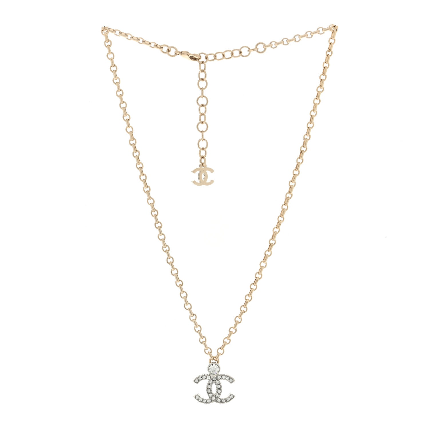 Chanel Crystal CC Necklace Silvery Gold 3 of 4