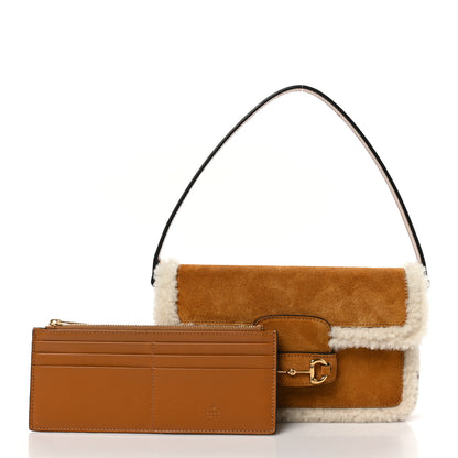 Gucci Suede Shearling Horsebit Mini 1955 Shoulder Bag Honey Beige Milk 3 of 12