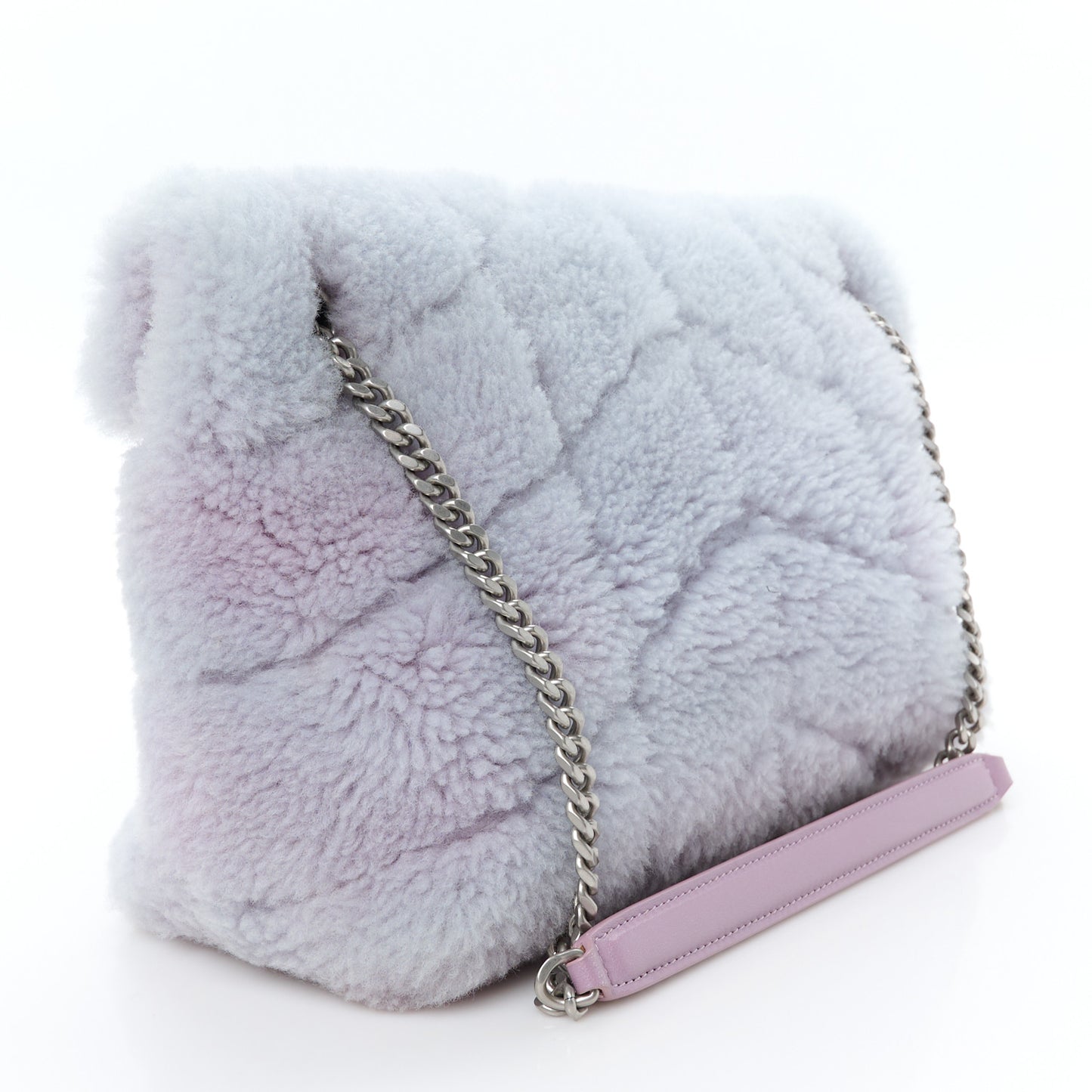 Merino Shearling Lambskin Quilted Small Loulou Puffer Monogram Chain Satchel Lila