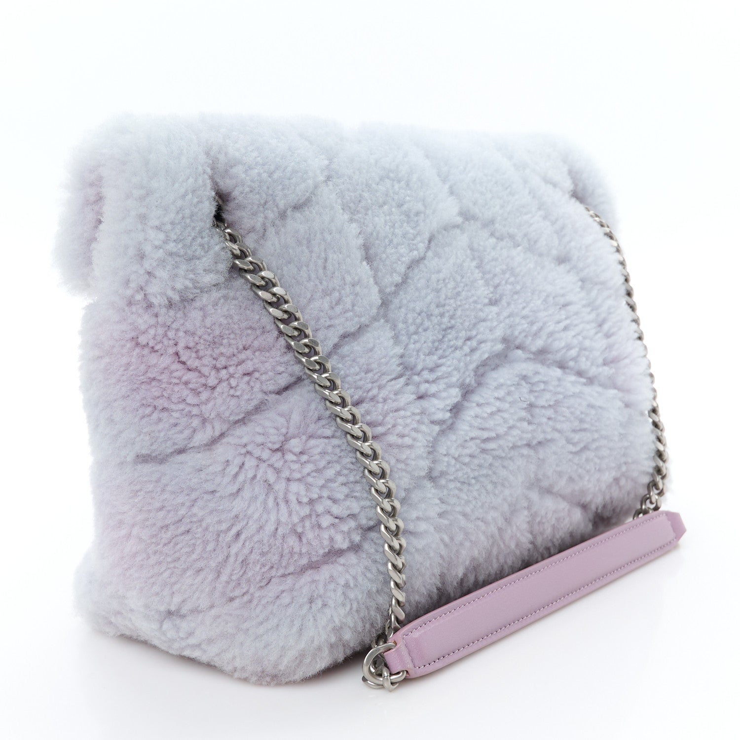 Saint Laurent Merino Shearling Lambskin Quilted Small Loulou Puffer Monogram Chain Satchel Lila 3 of 11