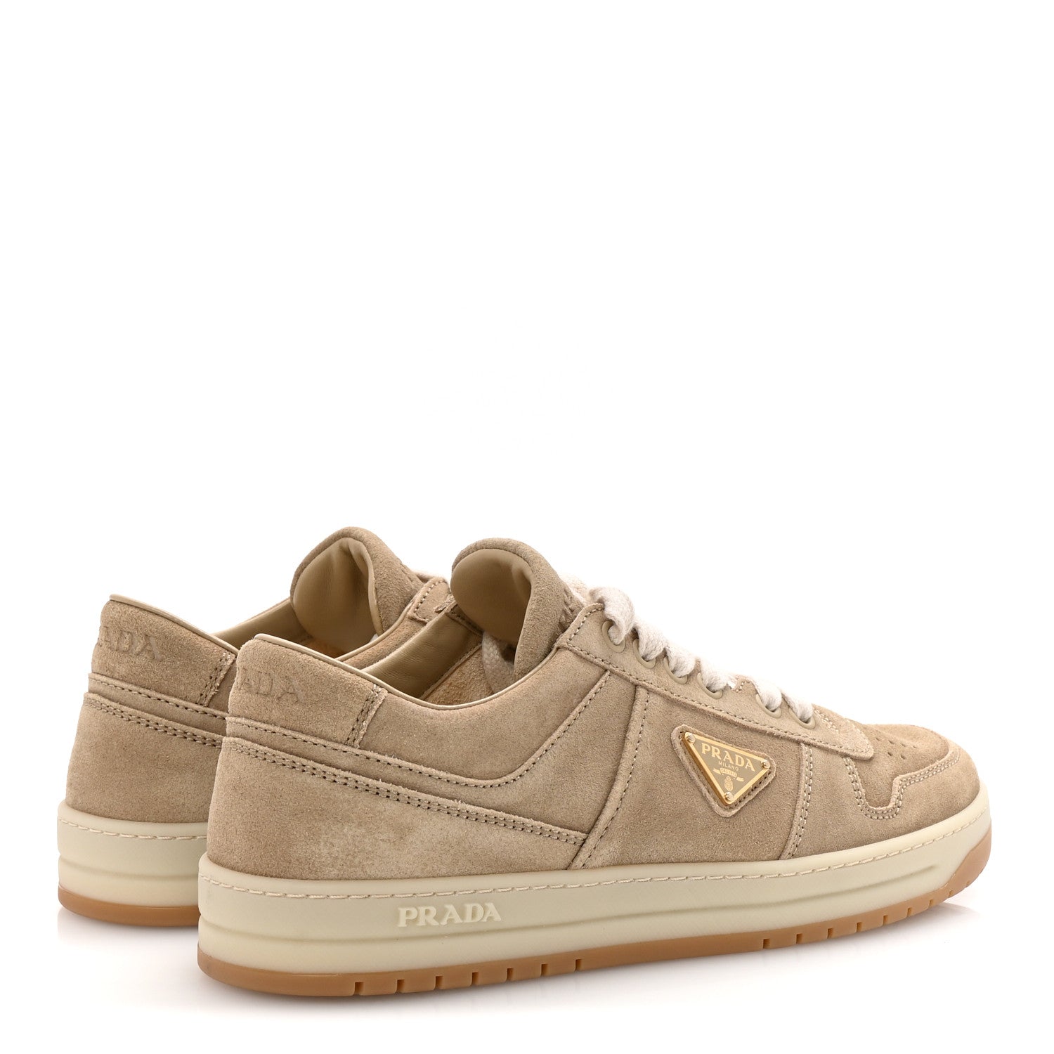 Prada Suede Triangle Womens Downtown Low Top Sneakers 39 Ecru 5 of 10