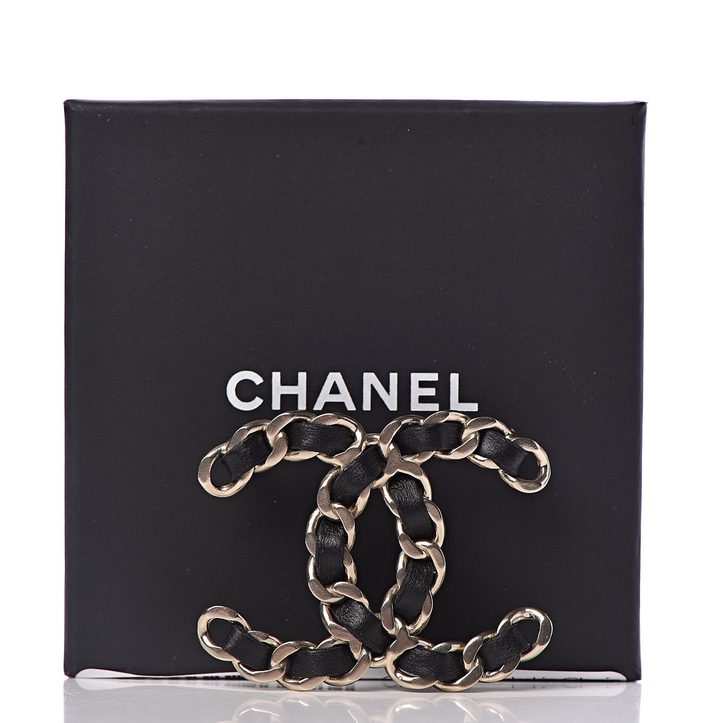 Lambskin Chain CC Brooch Black Gold