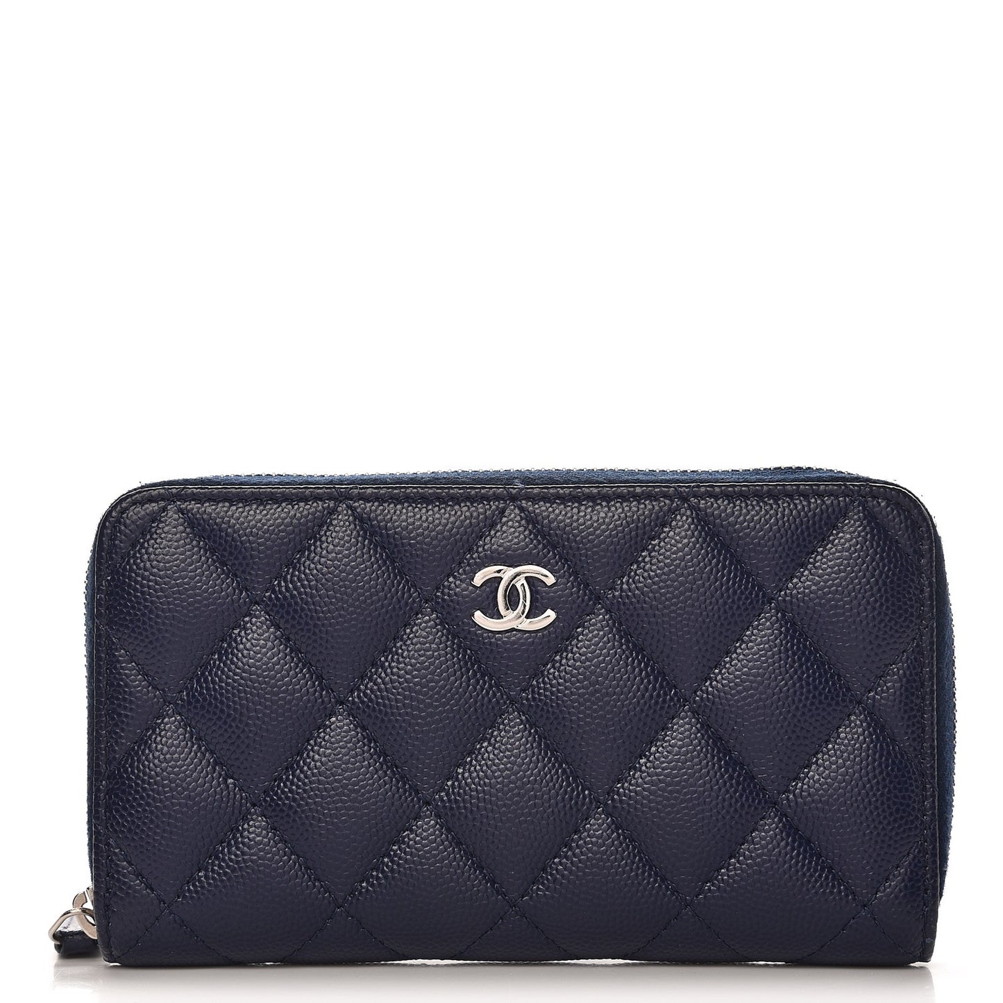 Caviar Quilted Medium Zip Around Wallet Navy