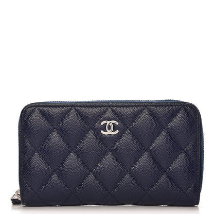 Chanel Caviar Quilted Medium Zip Around Wallet Navy 1 of 9