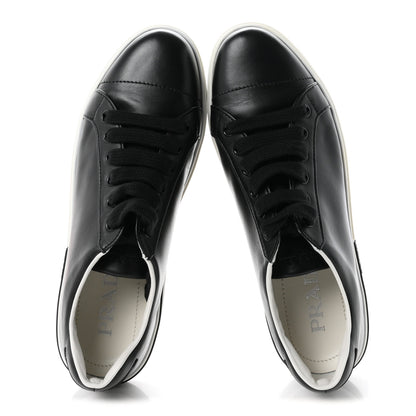 Prada Vitello Soft Low Top Triangle Sneakers 38.5 Black White 2 of 10