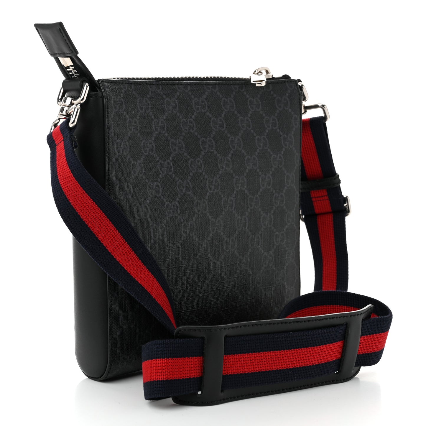 GG Supreme Monogram Web Small Flat Messenger Bag Black Grey