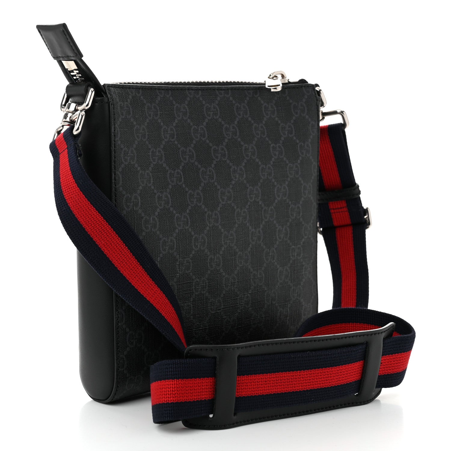 Gucci GG Supreme Monogram Web Small Flat Messenger Bag Black Grey 3 of 11