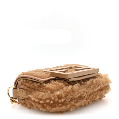 Fendi Shearling Nano Maxi Buckle Baguette Charm Camel 4 of 10