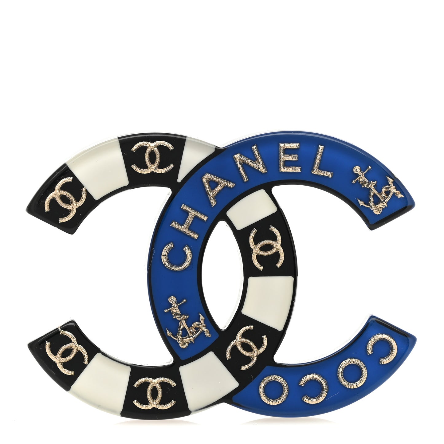 Resin Metal CC Brooch Blue Black