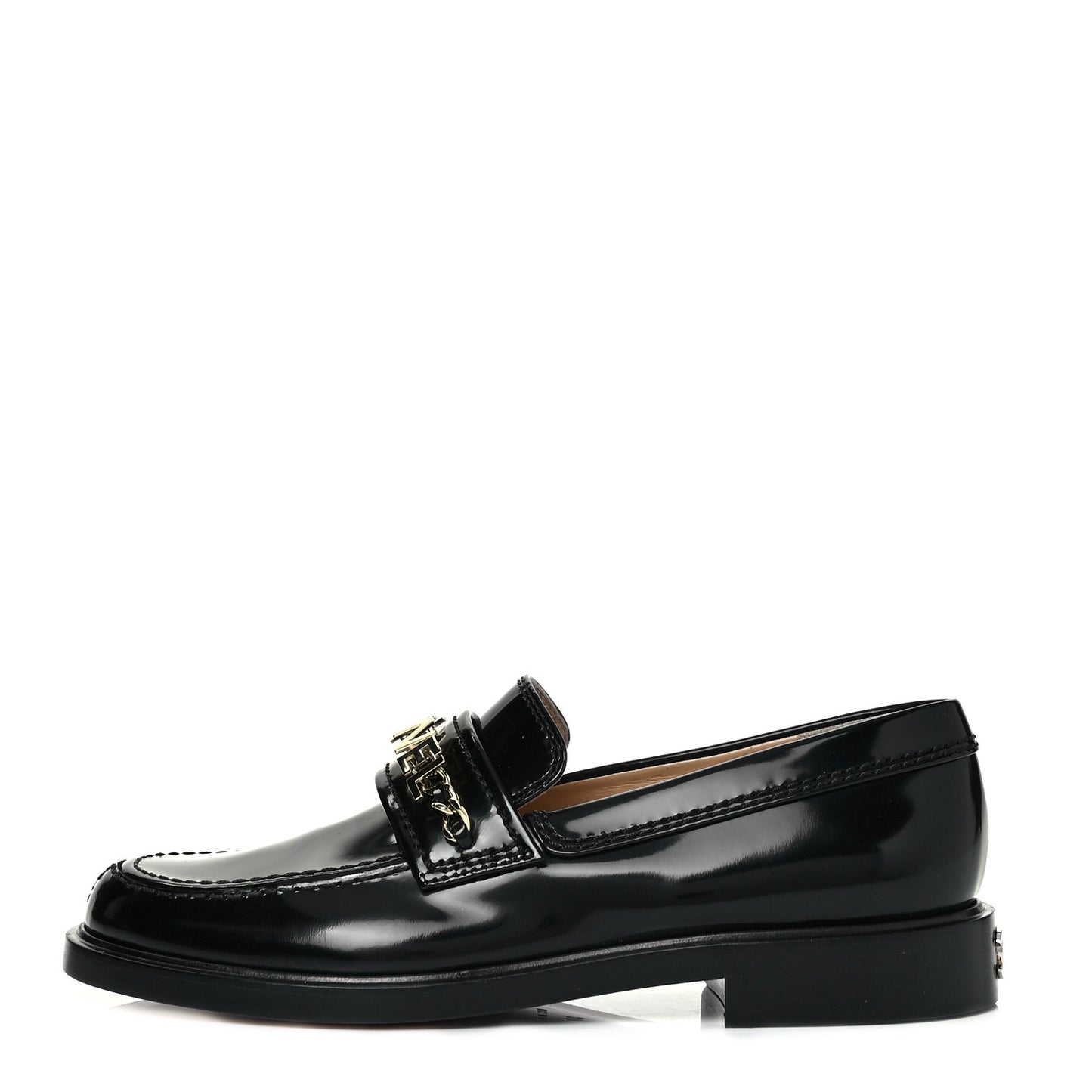 Shiny Calfskin Logo Loafers 37 Black