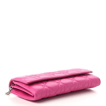 Christian Dior Lambskin Cannage Lady Dior Rendezvous Wallet On Chain Fuchsia 4 of 18