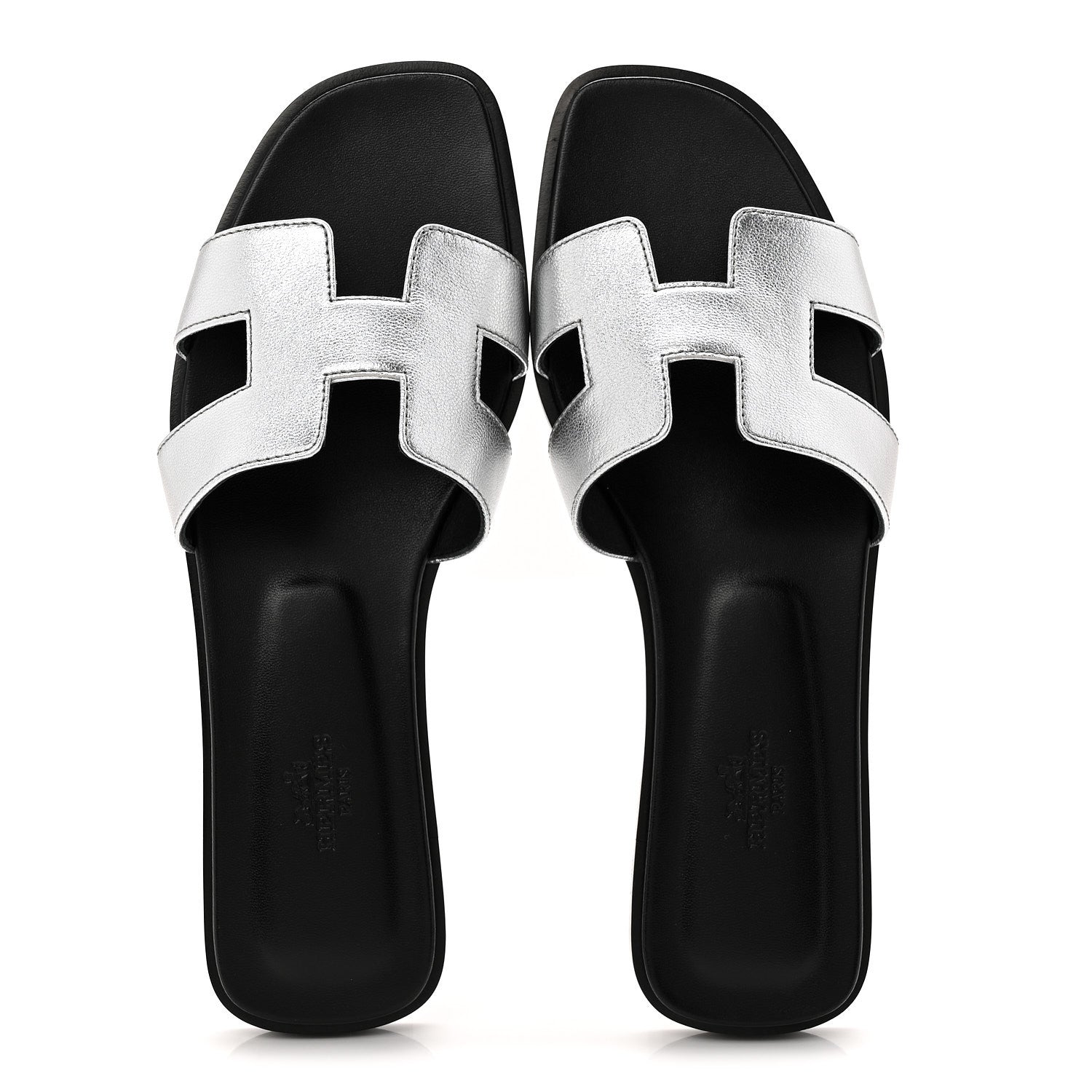 Hermes Metallic Chevre Oran Sandals 38.5 Gris Argente 5 of 9