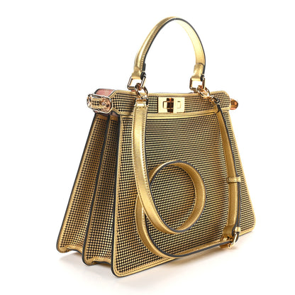 Fendi X VERSACE Vitello Laminato Nappa Perforated Fendace FF Baroque Medium Peekaboo I SEE U Satchel Gold 3 of 10