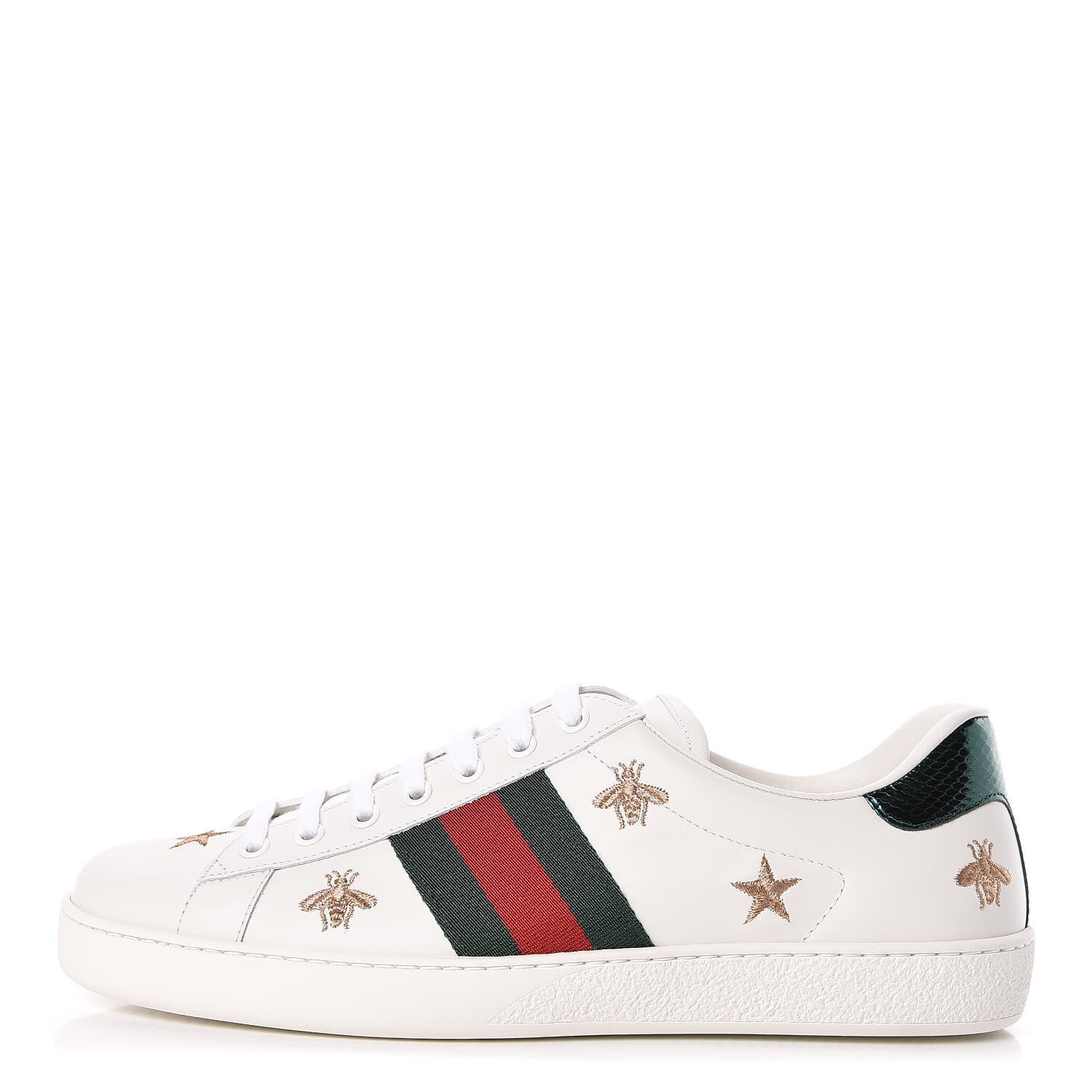 Gucci Calfskin Ayers Web Bee Star Embroidered Mens Ace Sneakers 9.5 White Green 1 of 10