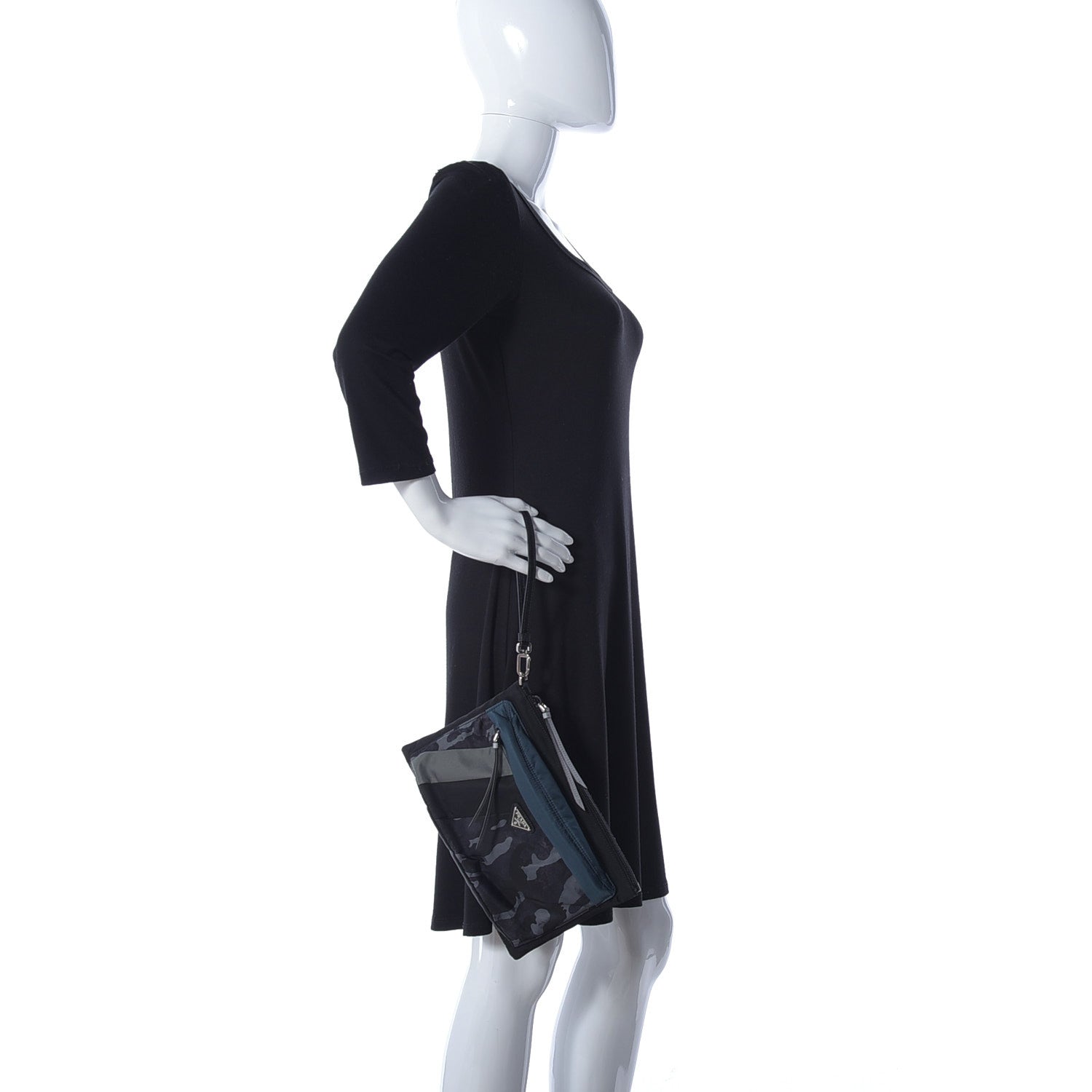 Prada Tessuto Nylon Saffiano Patch Camouflage Pouch Blue Grey Black 3 of 11