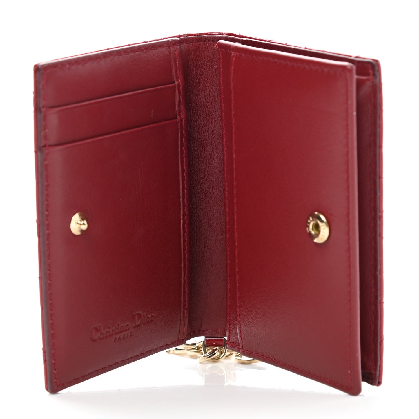 Patent Cannage Small Lady Dior Flap Card Holder Scarlet