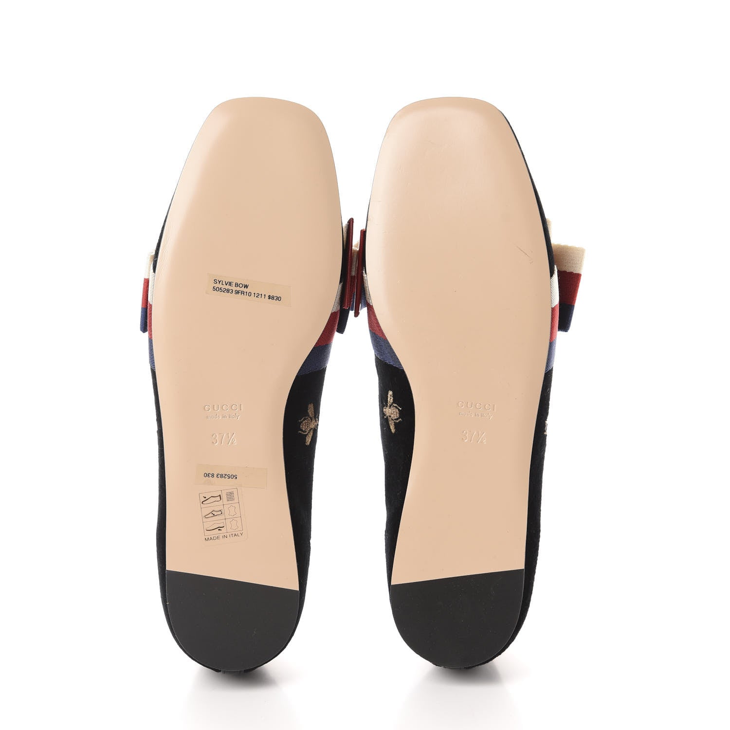Gucci Velvet Bee Star Embroidered Sylvie Bow Loafers 37.5 Black 6 of 10