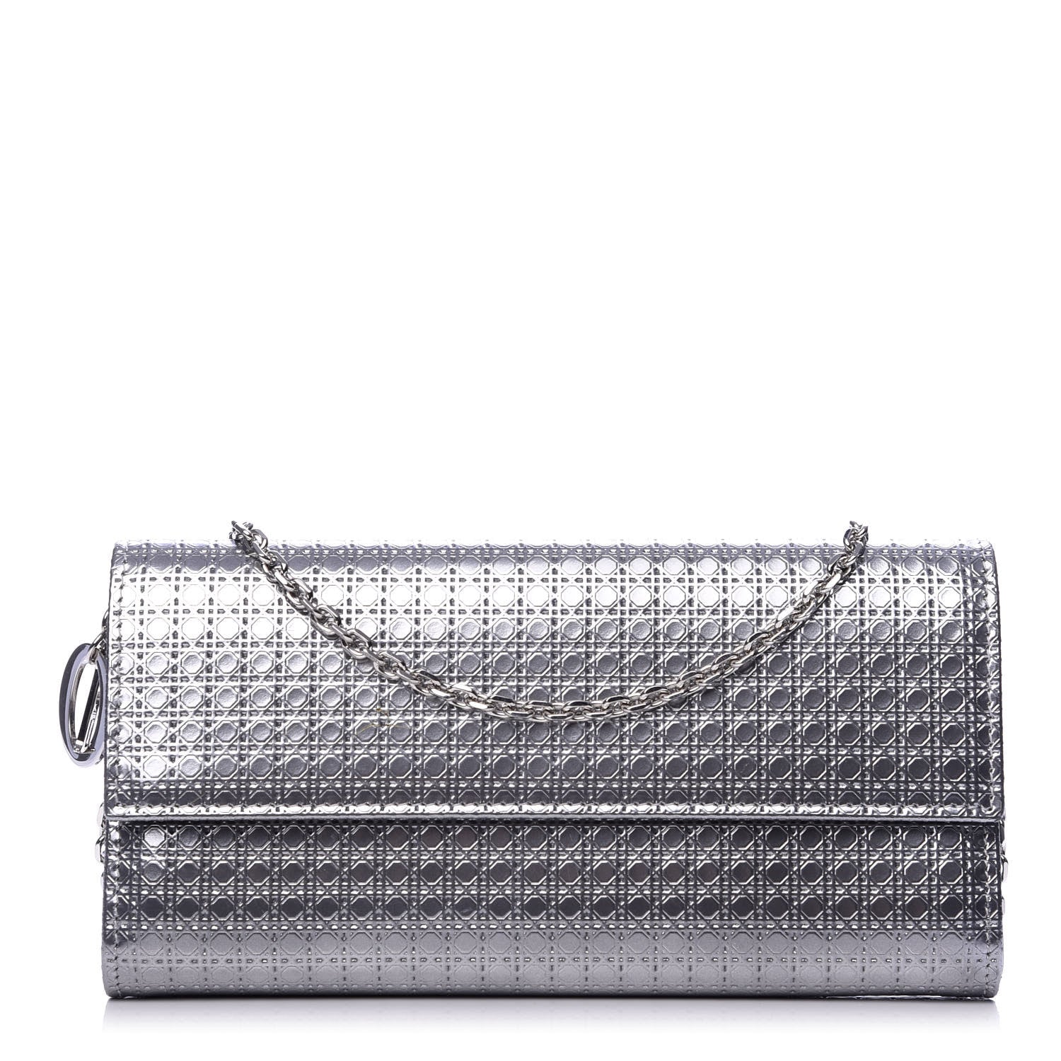 Christian Dior Metallic Patent Micro-Cannage Lady Dior Croisiere Chain Wallet Silver 1 of 8