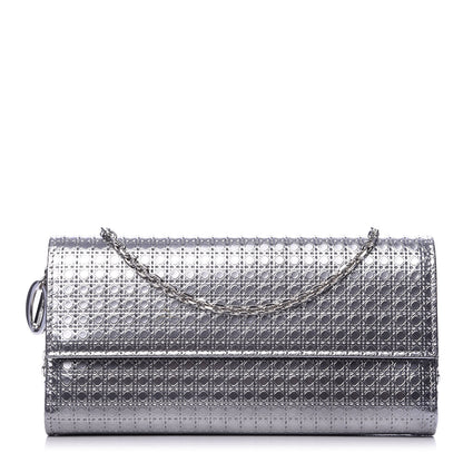 Christian Dior Metallic Patent Micro-Cannage Lady Dior Croisiere Chain Wallet Silver 1 of 8