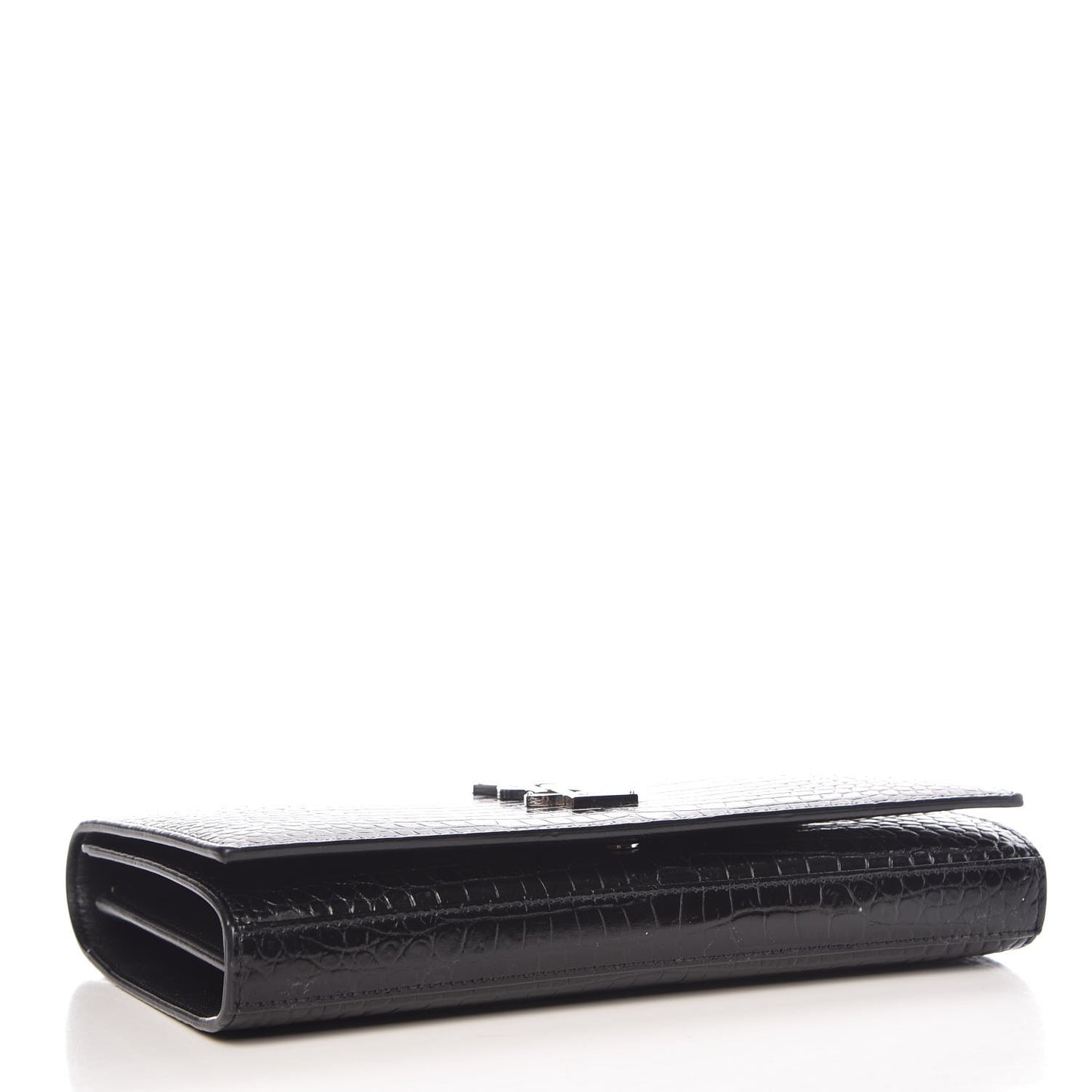 Calfskin Crocodile Embossed Monogram Chain Wallet Black