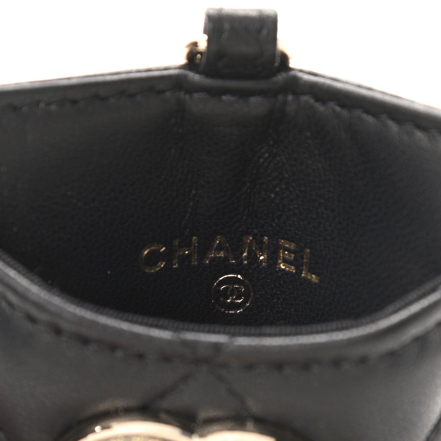 Lambskin Quilted Glitter Card Holder On Chain Black