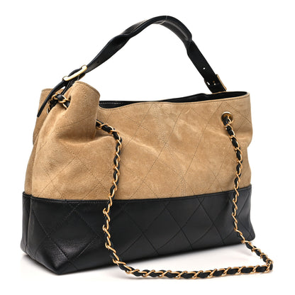 Chanel Suede Calfskin Shiny Lambskin Quilted Small Coco Base Shopping Bag Beige Black 3 of 11