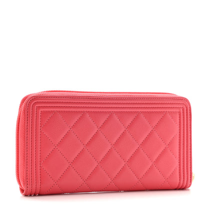 Chanel Caviar Quilted Large Boy Zip Around Wallet Coral 3 of 11