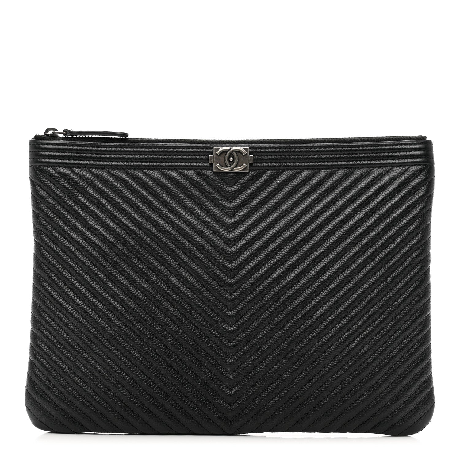 Chanel Caviar Chevron Quilted Medium Boy Cosmetic Case Black 1 of 8