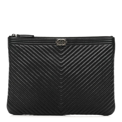 Chanel Caviar Chevron Quilted Medium Boy Cosmetic Case Black 1 of 8