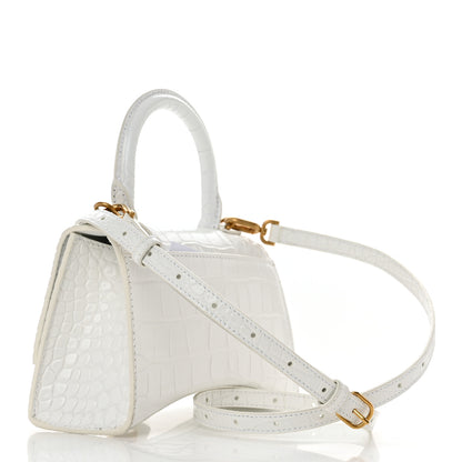 Balenciaga Shiny Calfskin Crocodile Embossed Hourglass Top Handle Bag XS Optic White 2 of 9