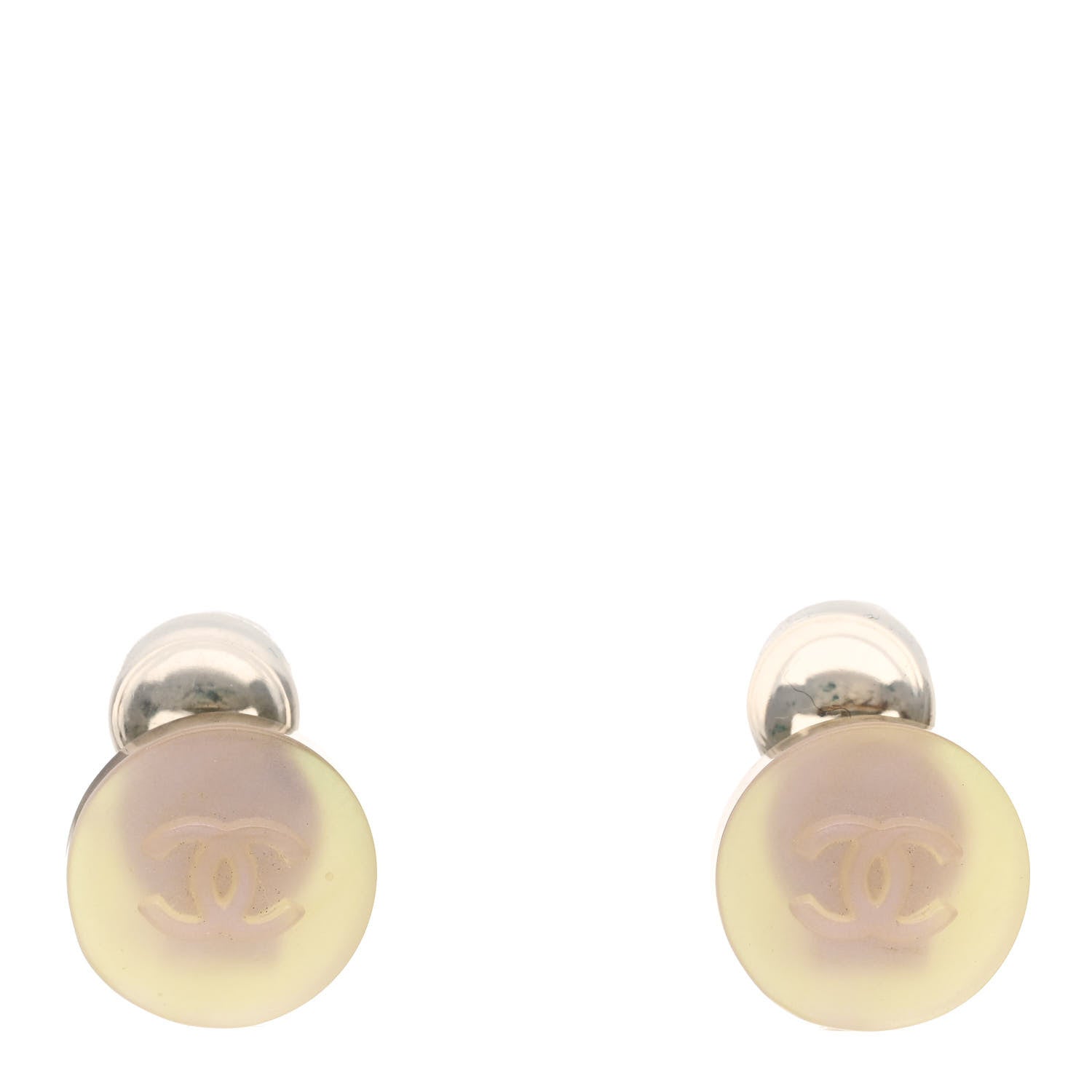 Chanel Resin CC Round Clip On Earrings Silver Pink 1 of 4