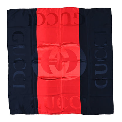 Gucci Silk Interlocking Stripe Scarf Red Navy 1 of 3