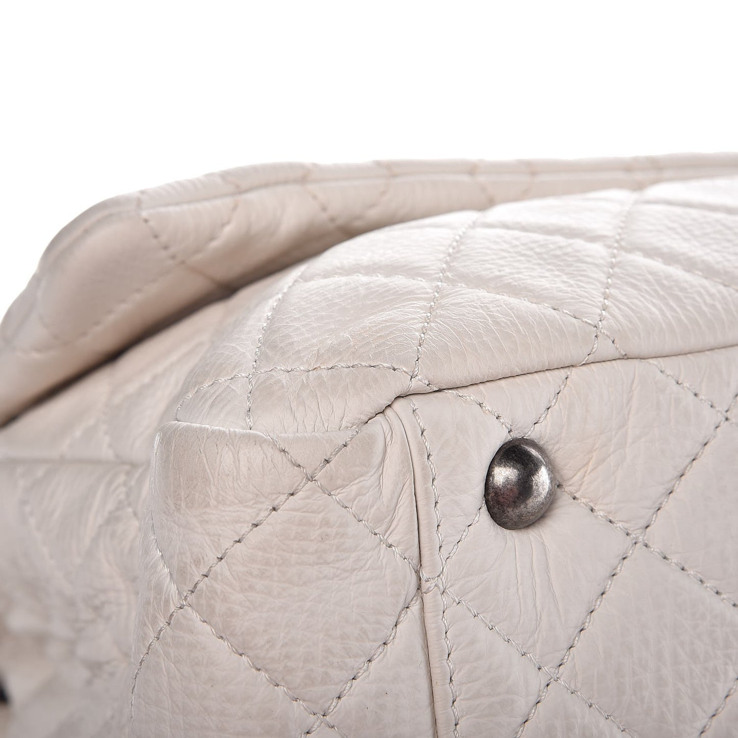 Calfskin Quilted XXL Travel Flap Bag White