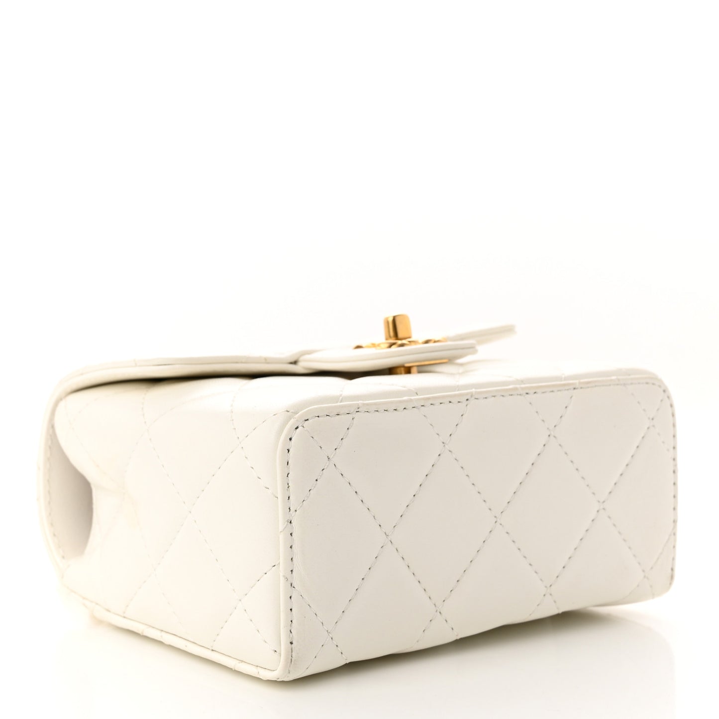 Lambskin Handle Crush Top Handle Flap Bag White