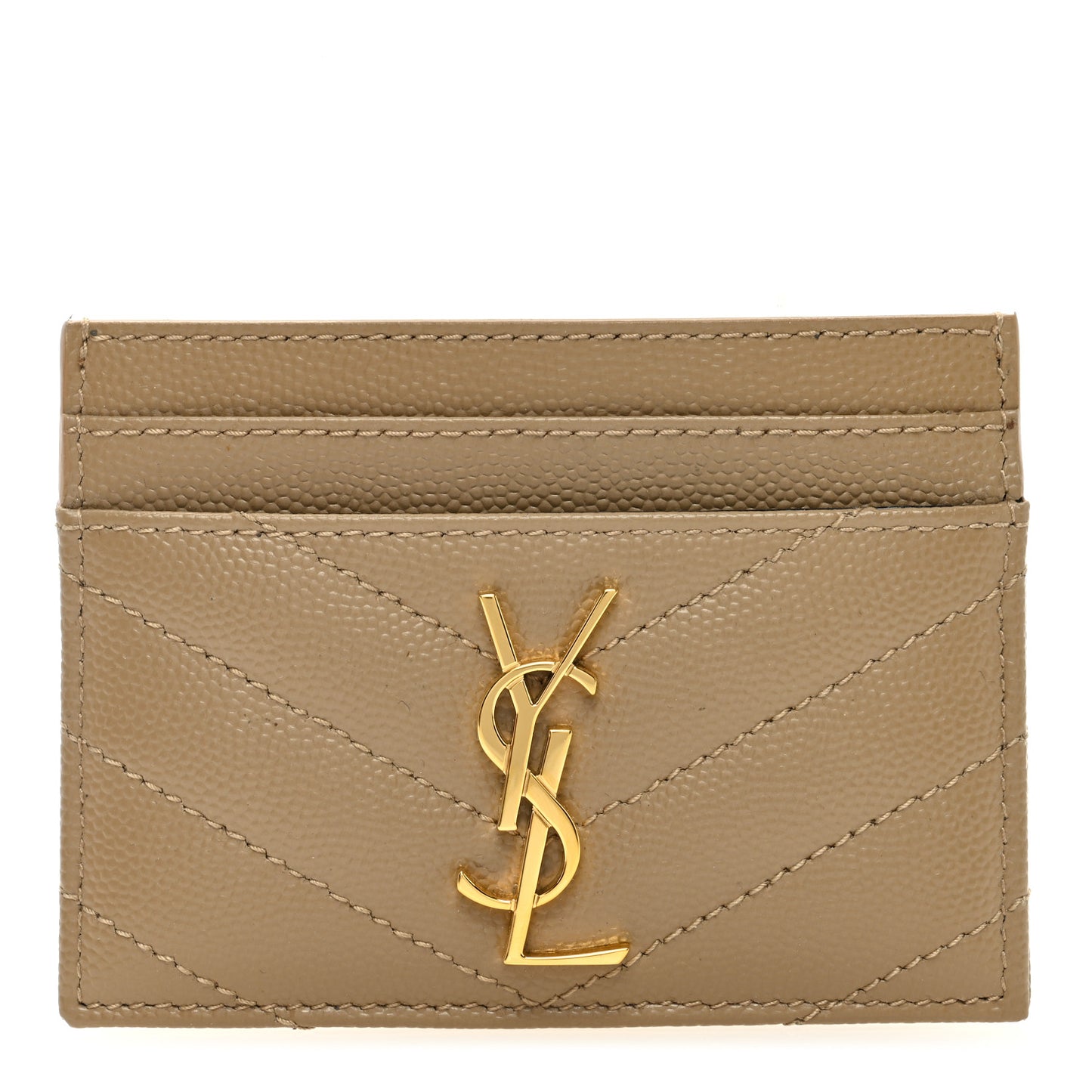 Grain De Poudre Matelasse Chevron Monogram Credit Card Case Dark Latte