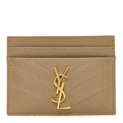 Saint Laurent Grain De Poudre Matelasse Chevron Monogram Credit Card Case Dark Latte 1 of 6