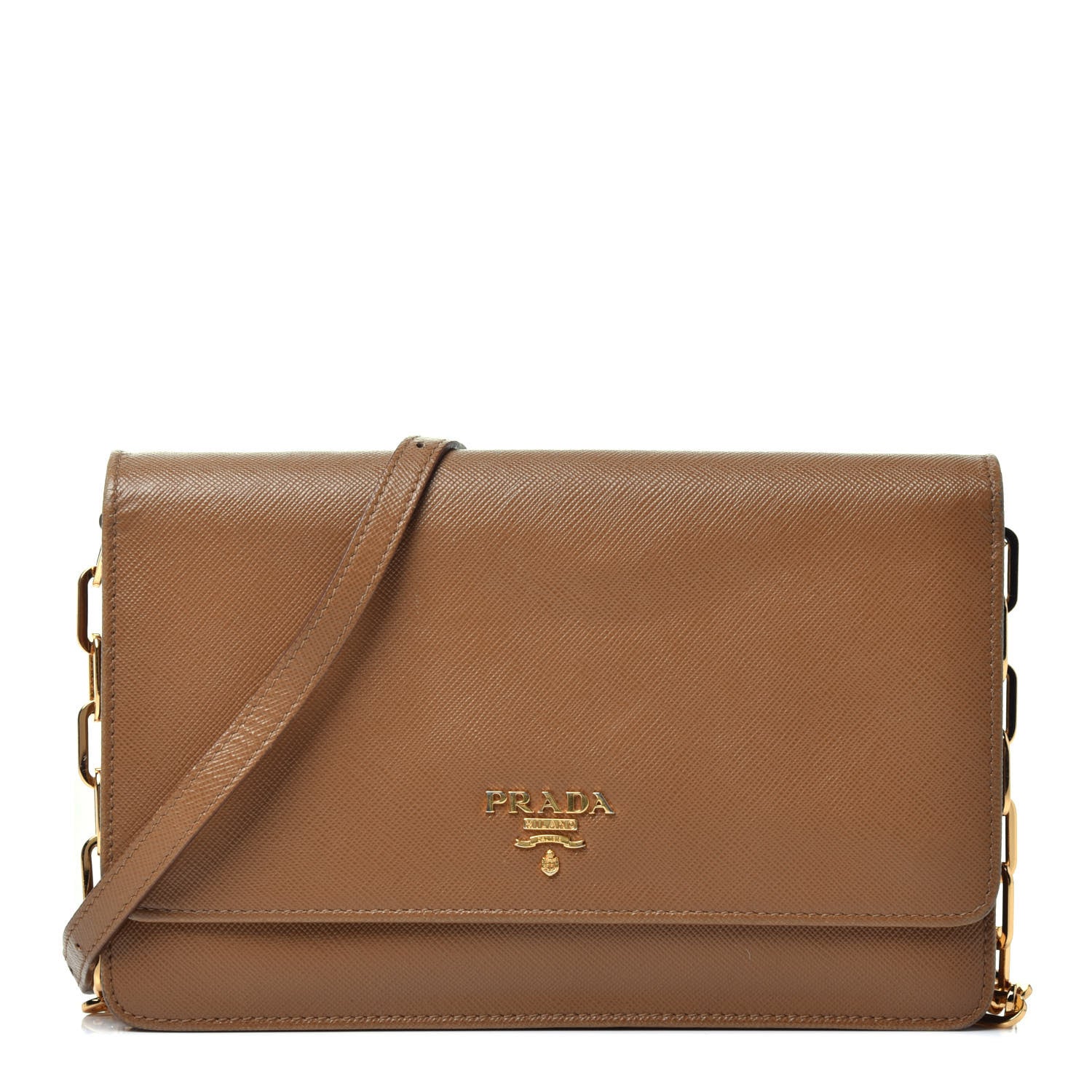 Prada Saffiano Metal Large Chain Wallet Caramel 1 of 10