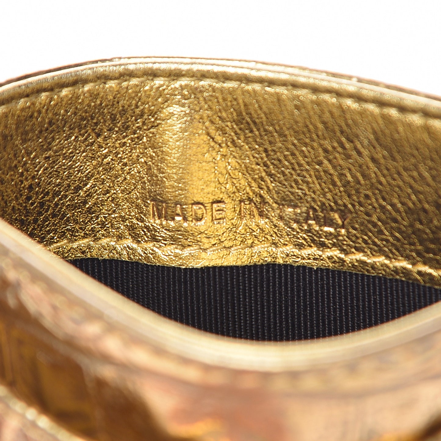 Metallic Calfskin Crocodile Embossed Cocodile Card Holder Gold